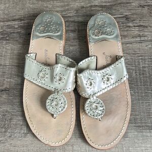 Jack Rogers Hamptons Leather Cream Metallic Sandals 9